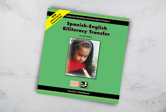 Spanish-English Biliteracy Transfer binder sitting on table with description of program. 
